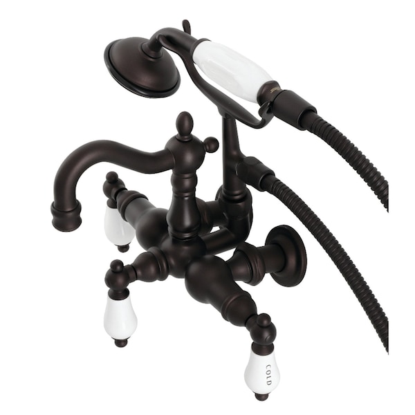 Kingston Brass CA1009T5 3-3/8" Tub Wall Mount Clawfoot Tub Faucet with Hand Shower, Oil Rubbed Bronze CA1009T5 - main